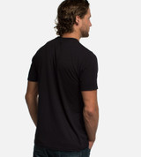 back view of guy wearing black crew tee