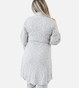 back view of model wearing coastal gray robe