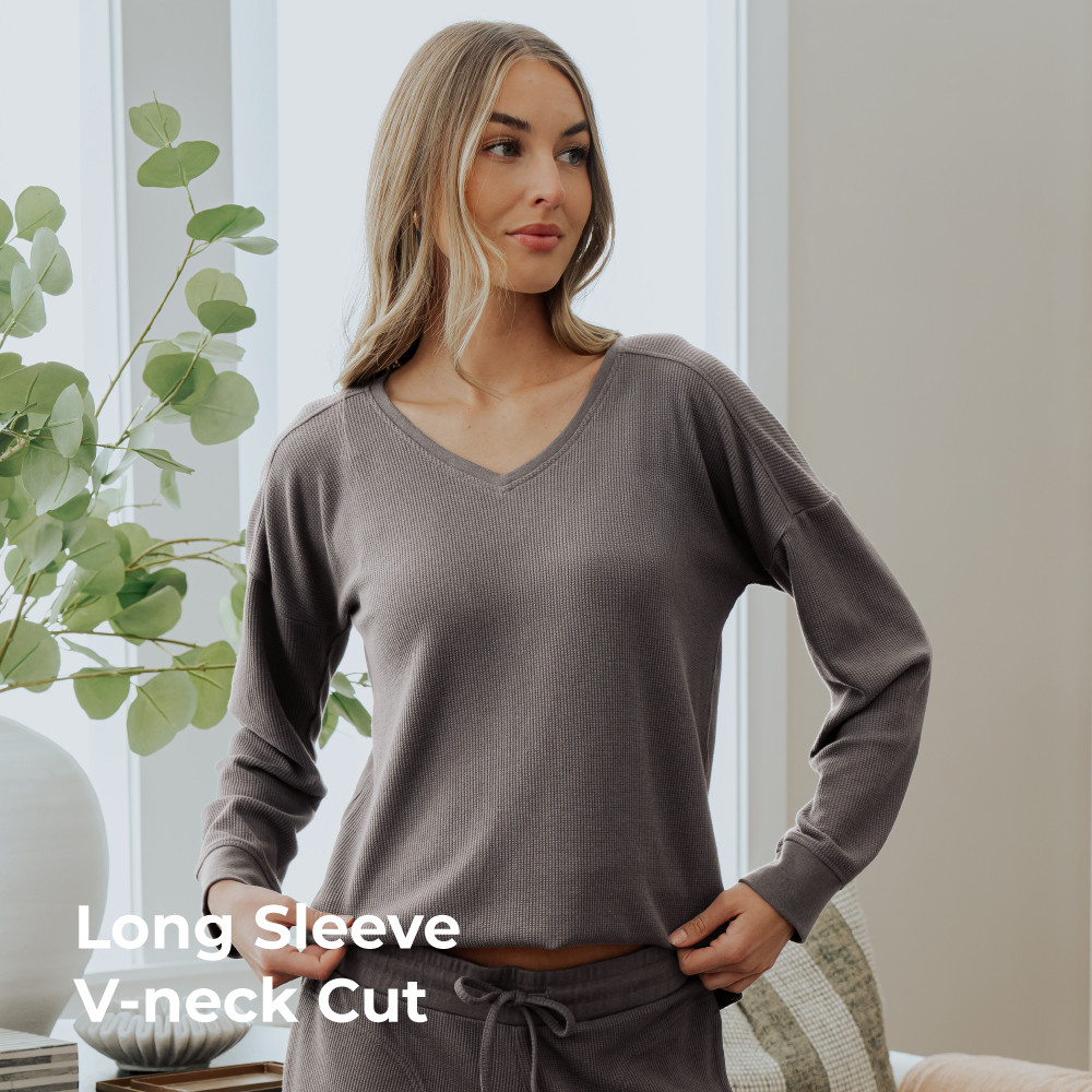 Waffle-Knit Drop Shoulder Long Sleeve