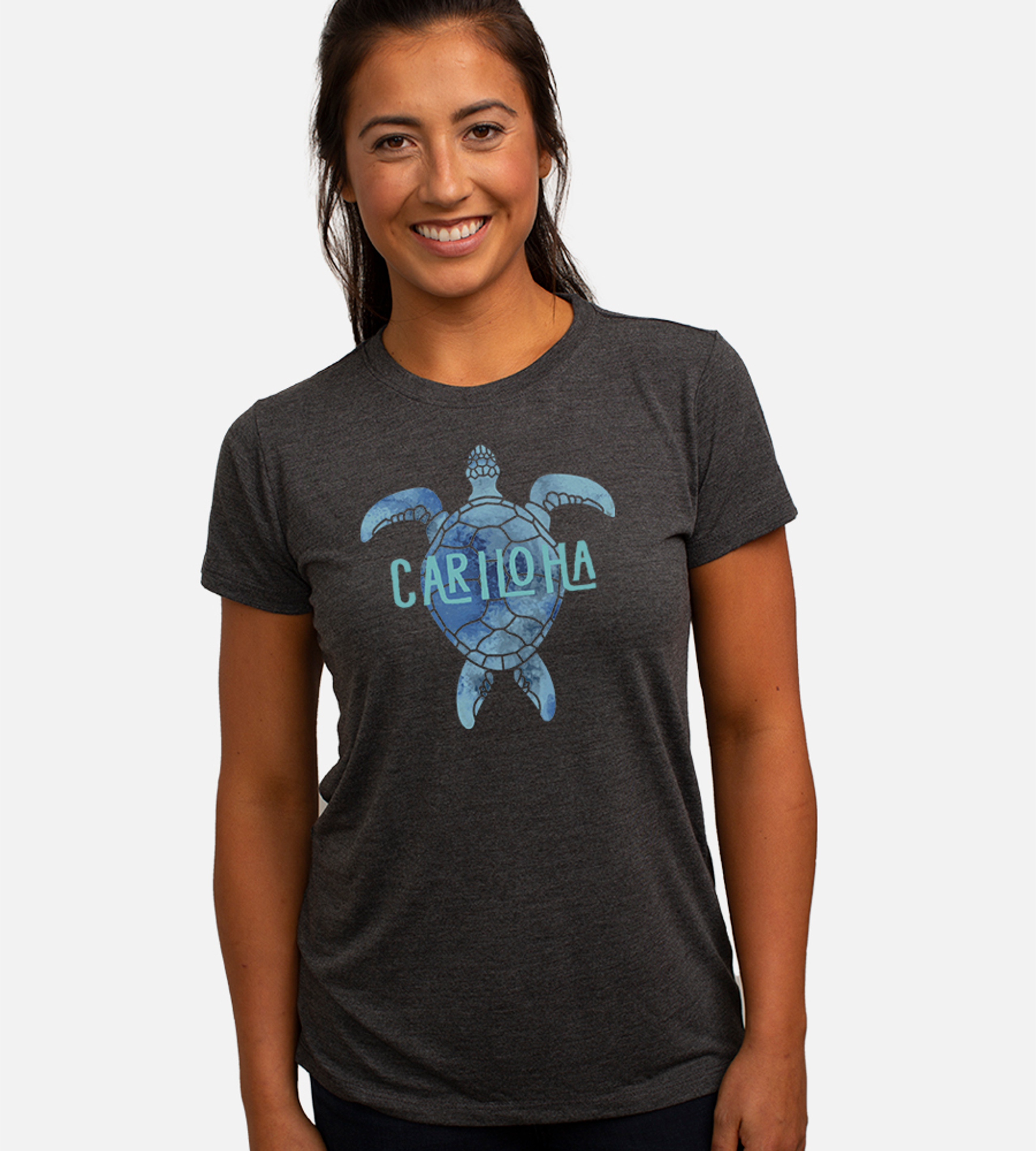 ★COVERNAT★ Cool Cotton Vacation Graphic Tee Charcoal CO250 Bamboo Crew Tee - Water Color Turtle - Charcoal Heather