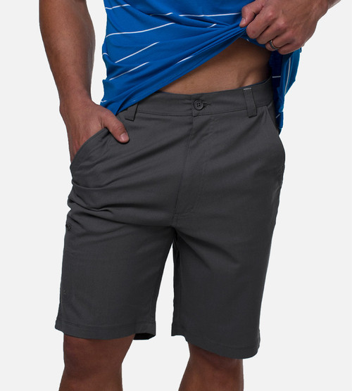 front view of model wearing onyx performance shorts
