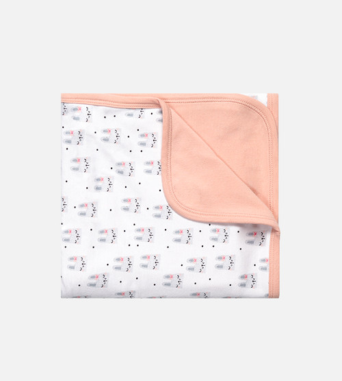 folded square of bunny receiving blanket