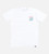 flat front view of white crew tee with left chest cariloha beach design