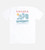 flat back view of white crew tee with cariloha beach design