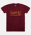 flat front view of rockwood red comfort crew tee with cariloha plank design