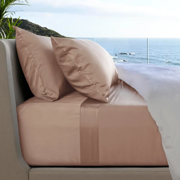 Resort Bamboo Sheets in white on a styled bed
