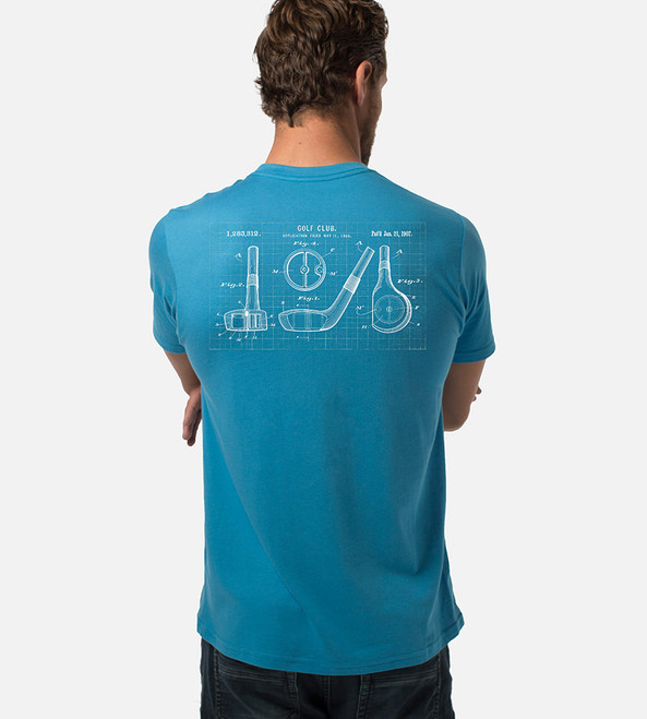 back view of model wearing driver blueprint back graphic tee