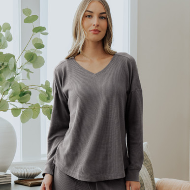 Waffle-Knit Drop Shoulder Long Sleeve