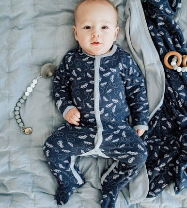 Bamboo Romper - Cars Ocean Blue