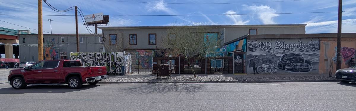 Mural-covered warehouse in El Paso