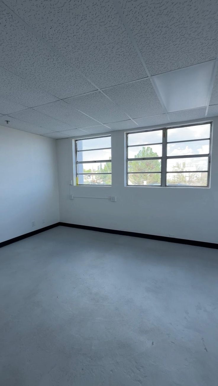 Large office with a wall of windows