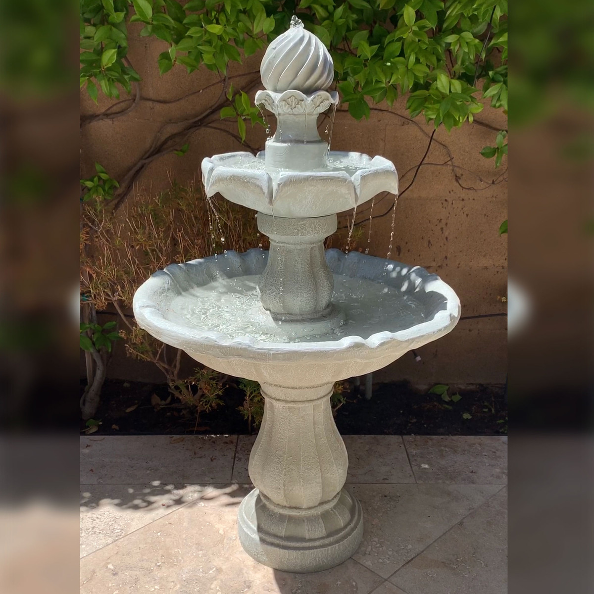 Sunnydaze Two Tier Solar with Battery Backup Fountain- White ...