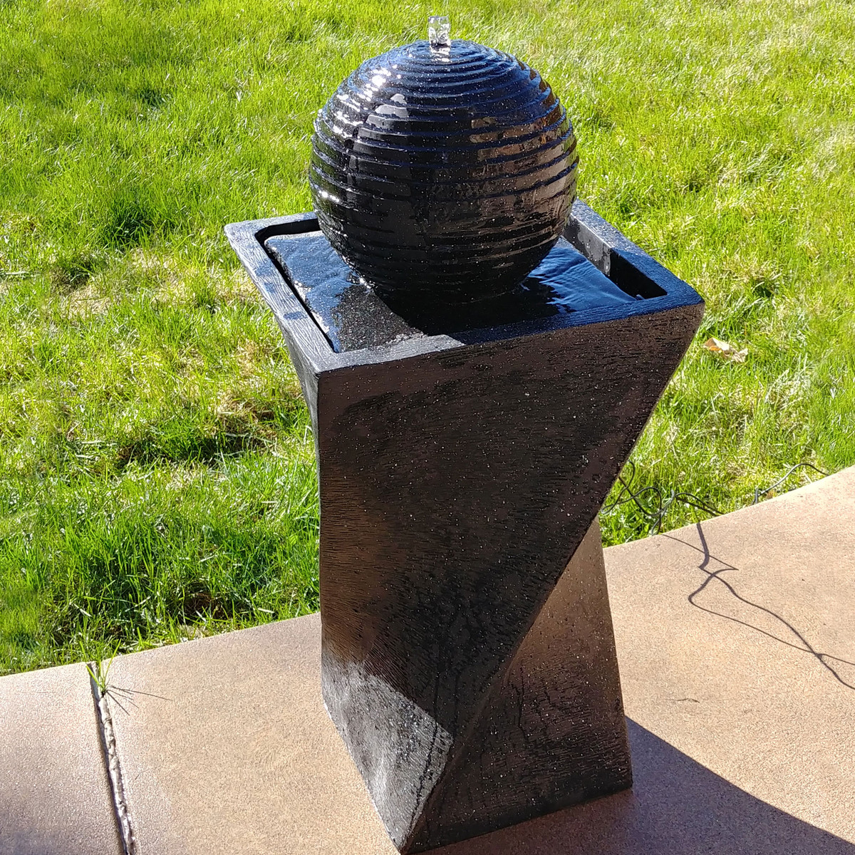 Sunnydaze Black Ball Solar Fountain With Battery Backup And Led Light 32 Inch Tall Includes Battery Pack