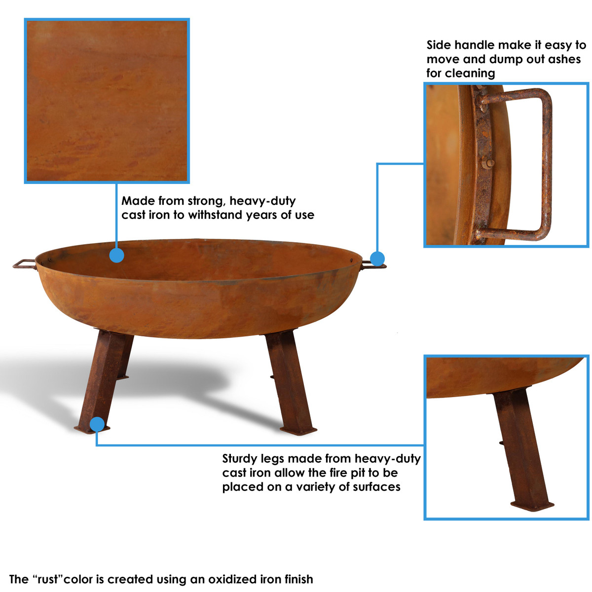 Sunnydaze Rustic Wood Burning Cast Iron Fire Pit Bowl