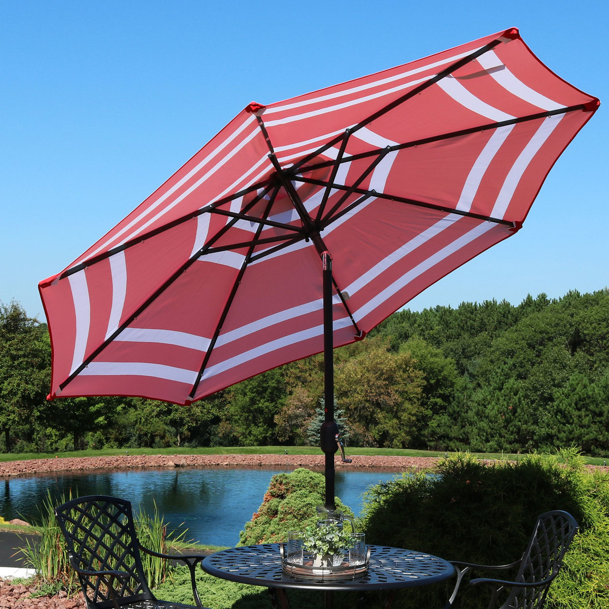 Striped LED Light Patio Umbrella with Tilt - 9'