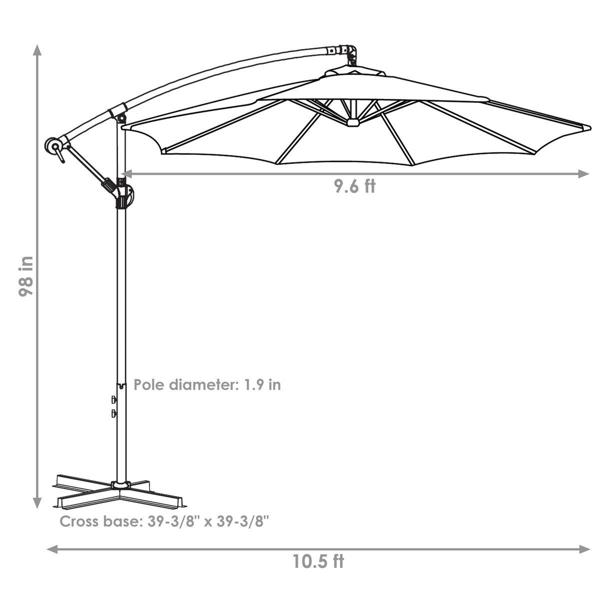 Sunnydaze Steel 10 Foot Offset Patio Umbrella With Cantilever Crank And Cross Base 8 Steel Ribs Patio Umbrellas