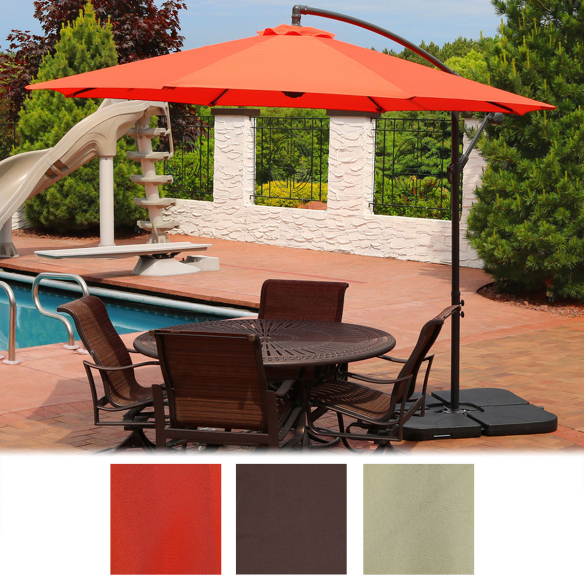 Sunnydaze Steel 10 Foot Offset Patio Umbrella With Cantilever Crank And Cross Base 8 Steel Ribs Patio Umbrellas