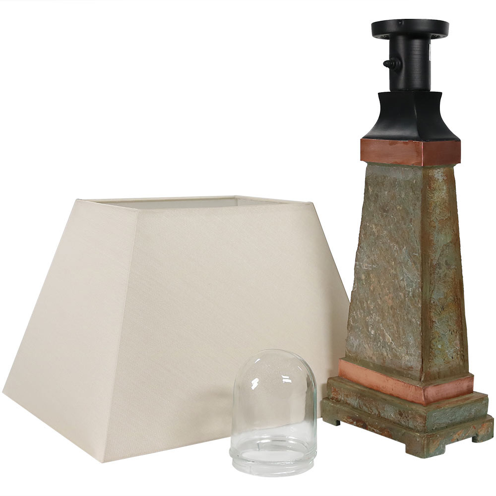 Sunnydaze Indoor/Outdoor Copper Trimmed Slate Table Lamp ...