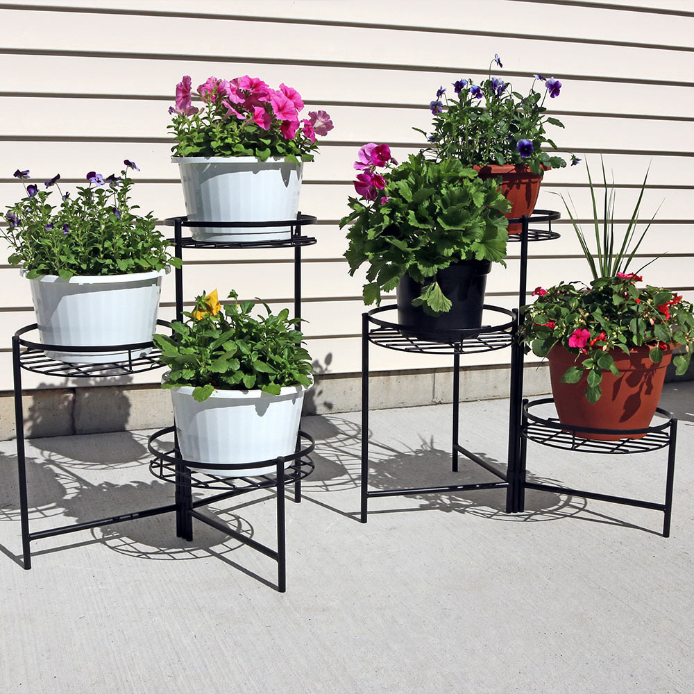 Sunnydaze Black ThreeTiered Planter Stand, 22 Inch Tall, Set of Two
