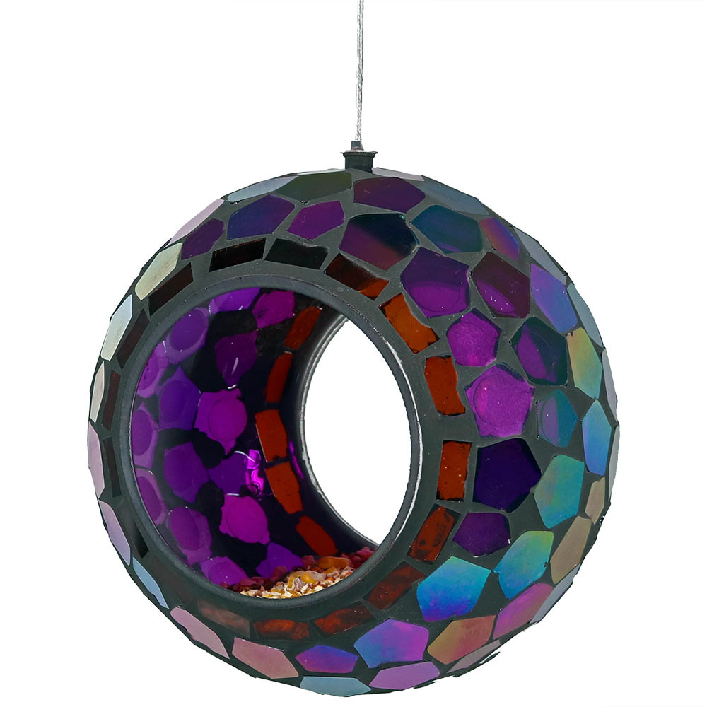 Sunnydaze Round Mosaic Glass Hanging Bird Feeder 6 Inch