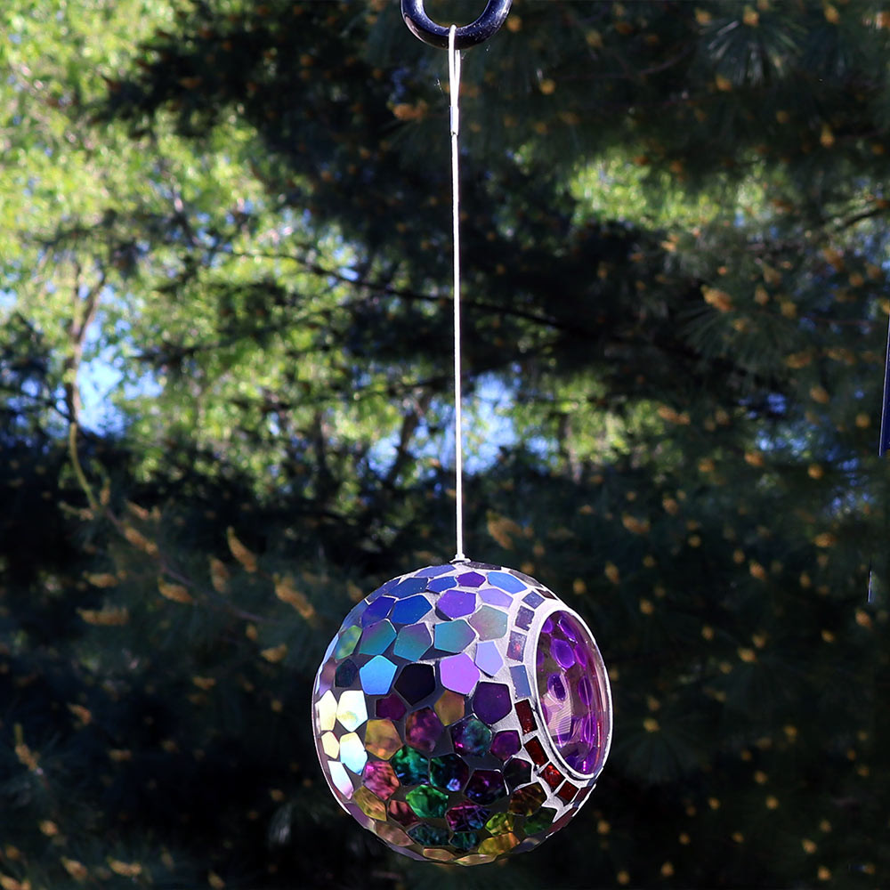 Sunnydaze Round Mosaic Glass Hanging Bird Feeder 6 Inch