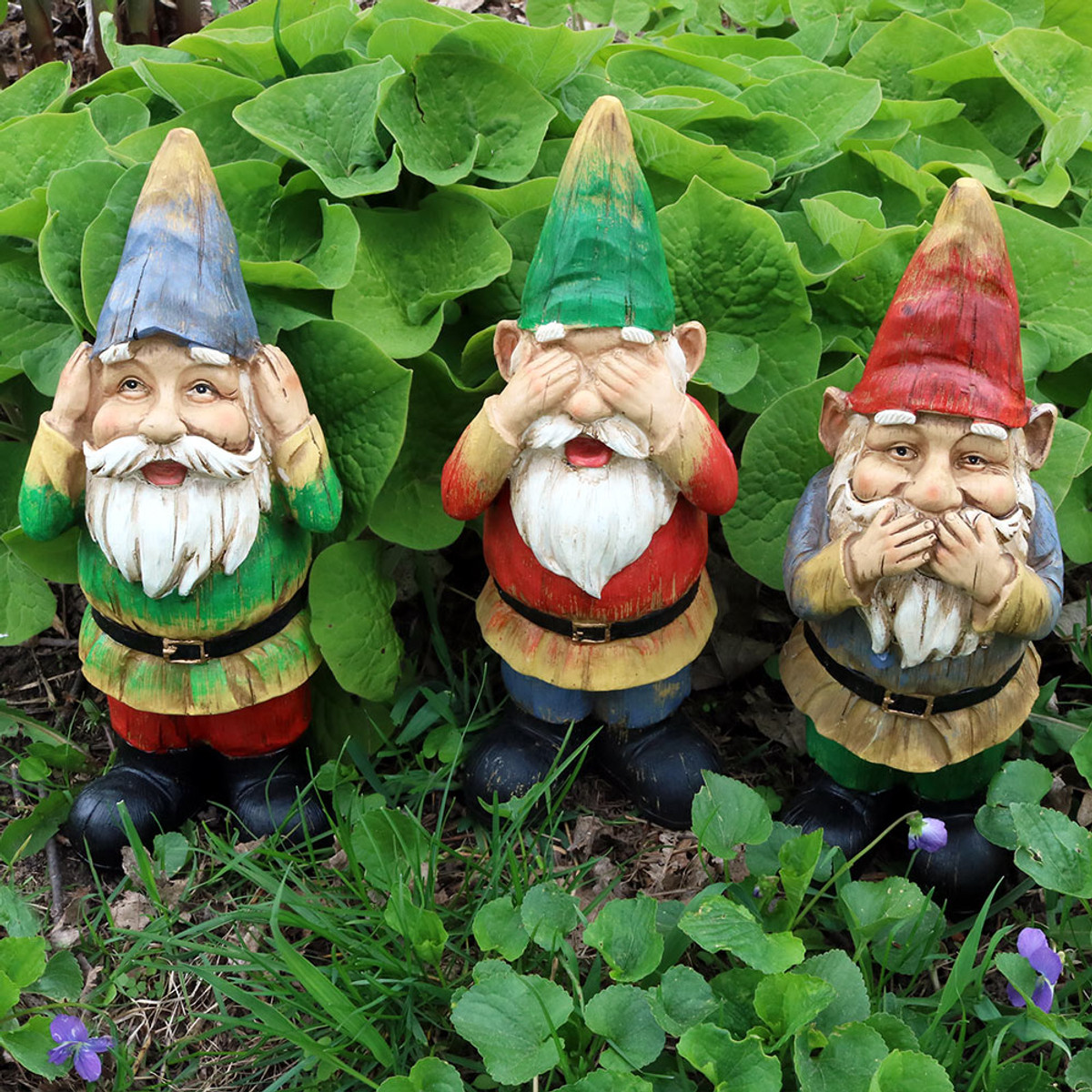 Sunnydaze Three Wise Gnomes Hear No Evil Speak No Evil See No Evil Set Outdoor Decor