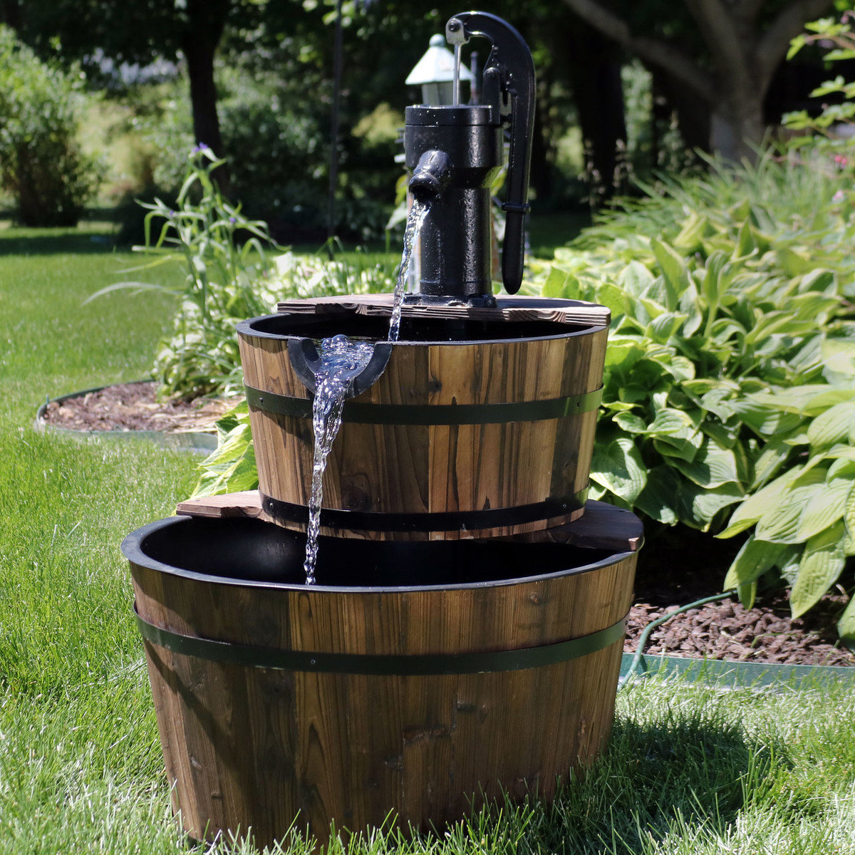 wood outdoor fountain