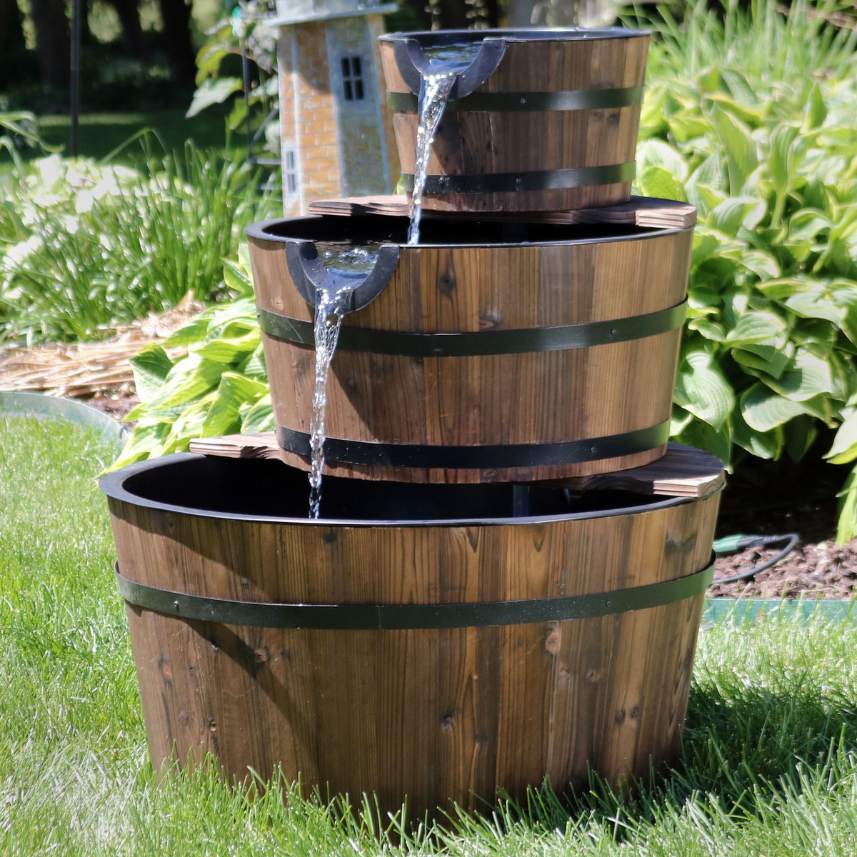 Fountain Outdoor Ponds Water Features 2 Tier Barrel Waterfall