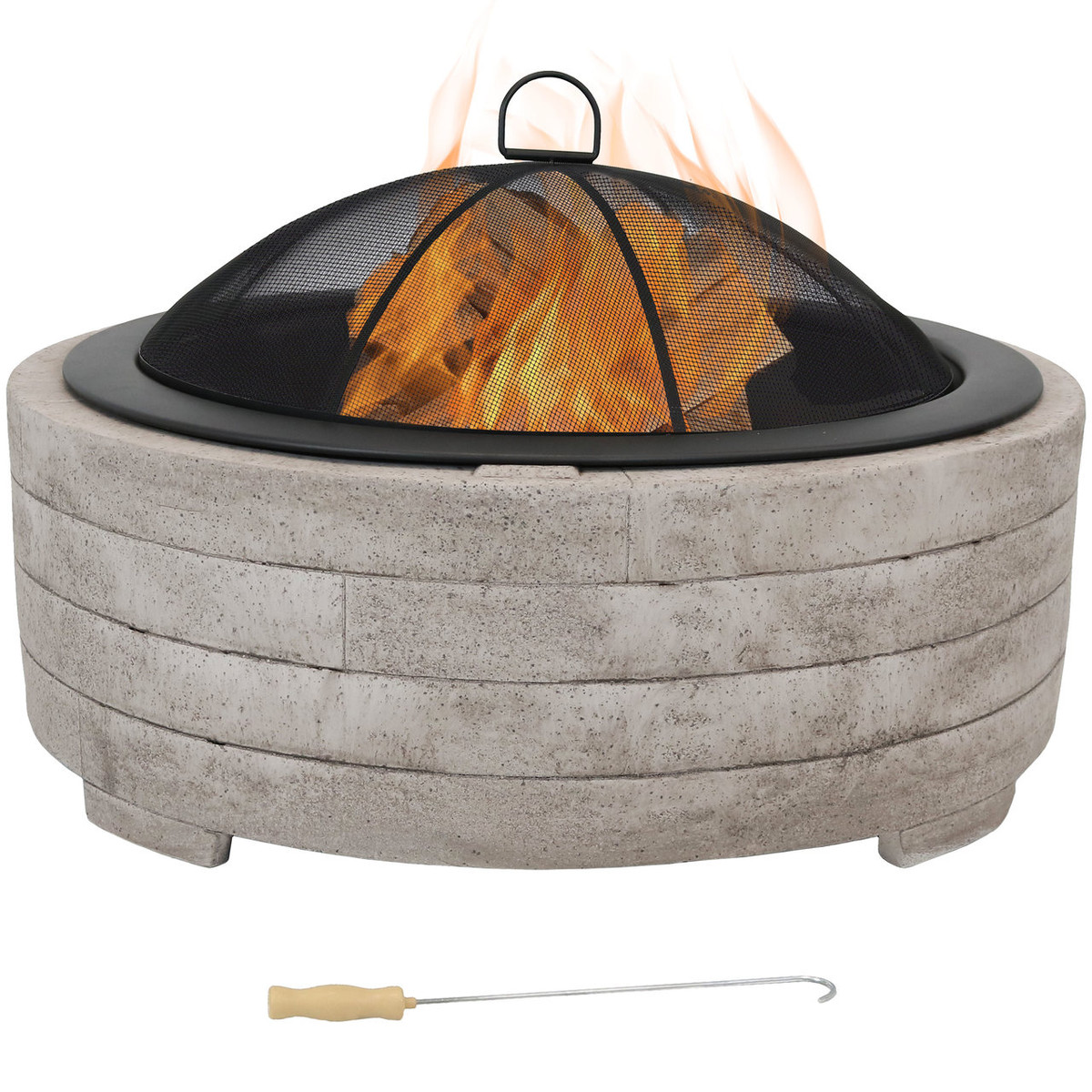 Sunnydaze Large Faux Stone Wood-Burning Fire Pit Ring with Steel Fire Bowl  and Spark Screen, 36-Inch Diameter
