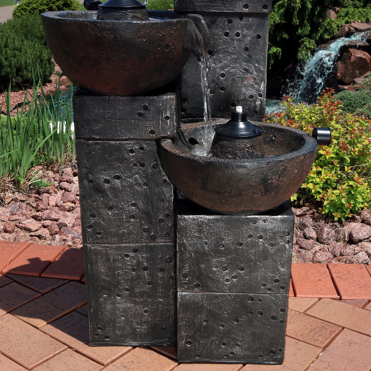 Sunnydaze 3-Tier Burning Bowls Outdoor Fire and Water Fountain