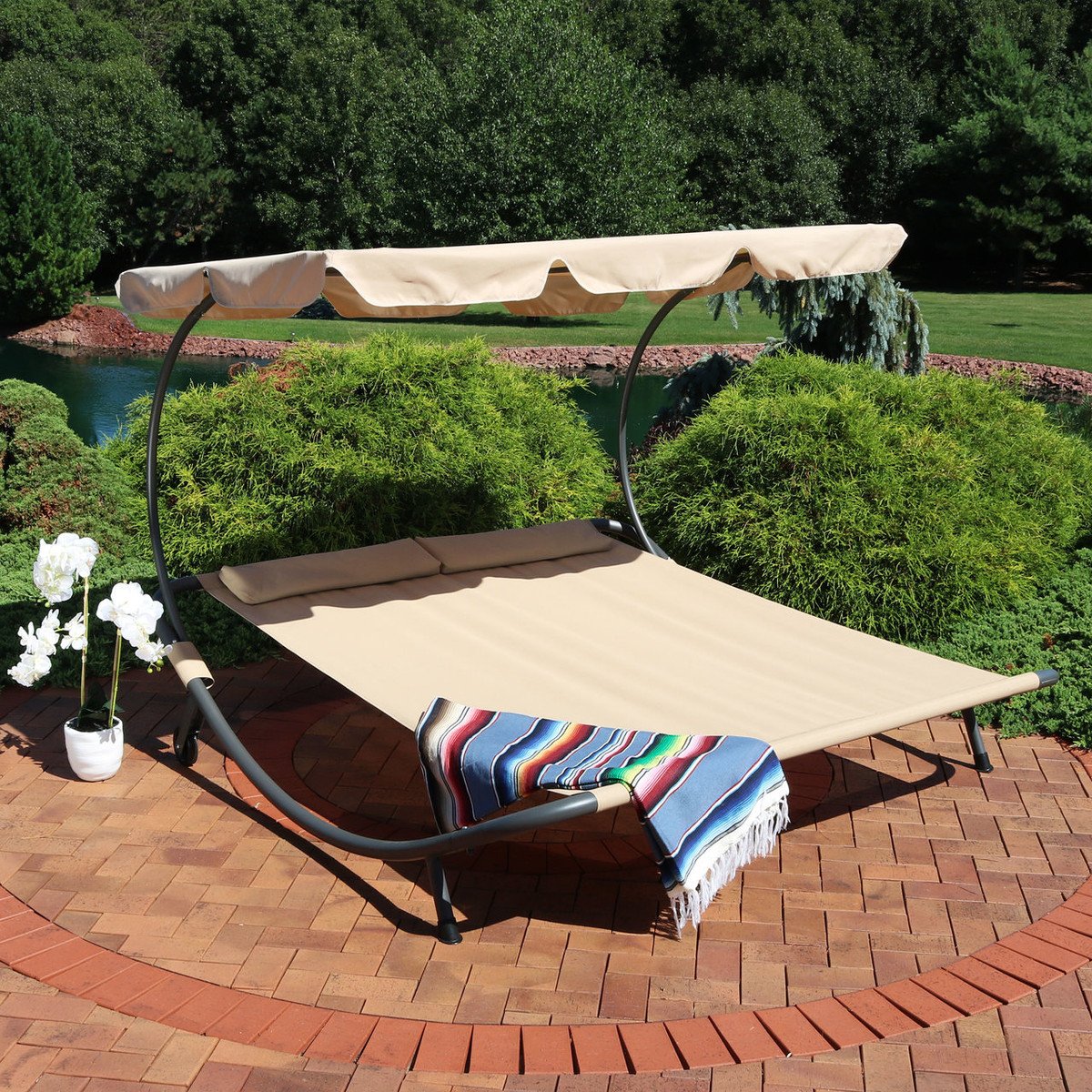 Sunnydaze Double Modern Outdoor Lounging Bed With Canopy And