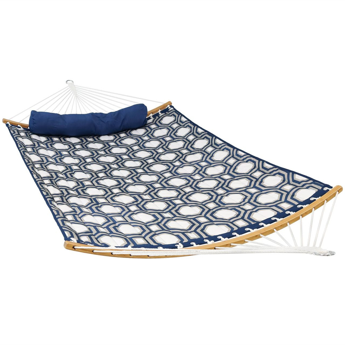 Sunnydaze Quilted 2-Person Hammock with Curved Bamboo Spreader 
