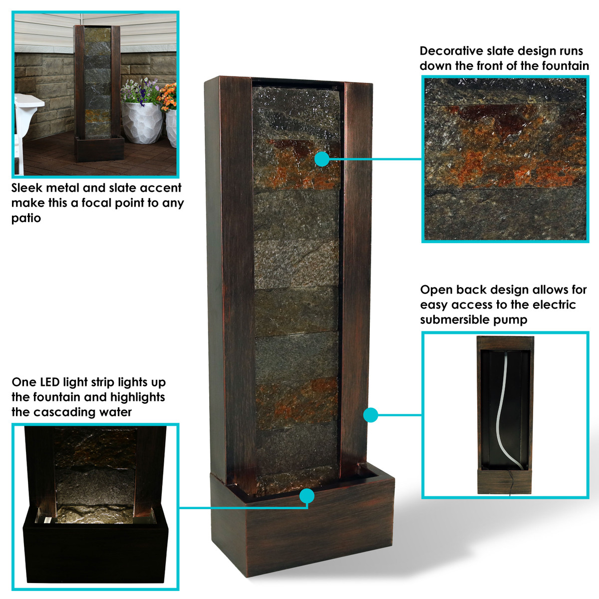 Sunnydaze Stonewall Slate Outdoor Waterfall Fountain 39 Inch