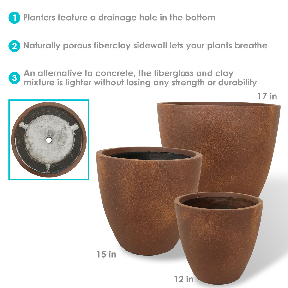 Sunnydaze Rustic Villa Fiber Clay Planter Flower Pot Durable