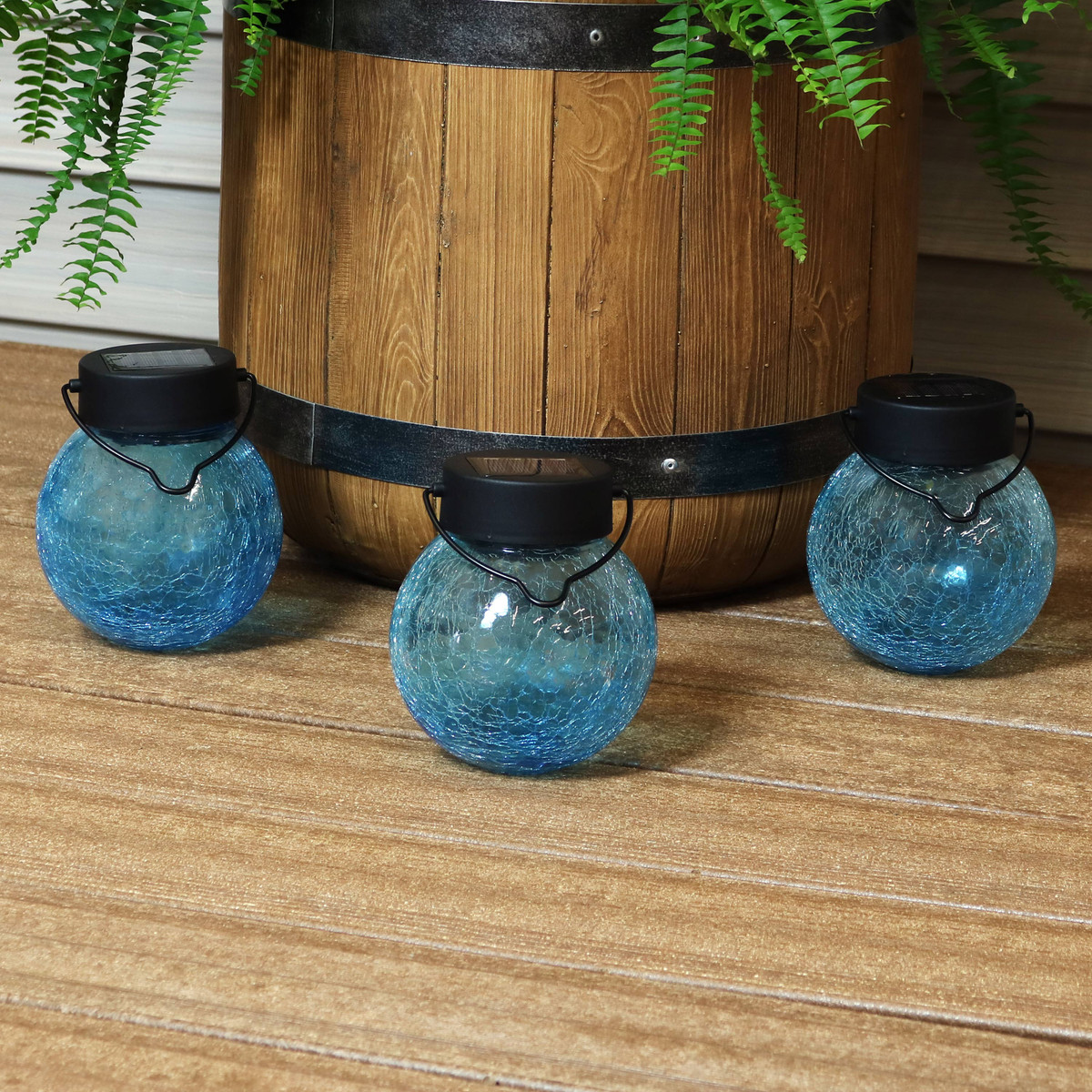 Sunnydaze Blue Solar Glass Jar Light With White Led String Lights