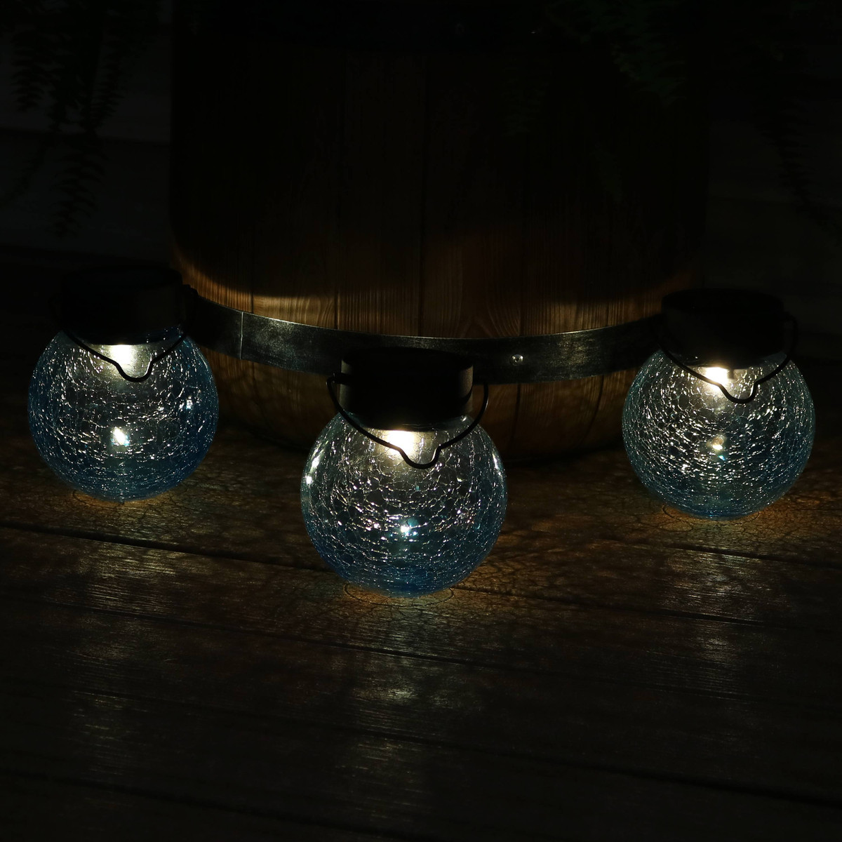 Sunnydaze Blue Solar Glass Jar Light With White Led String Lights
