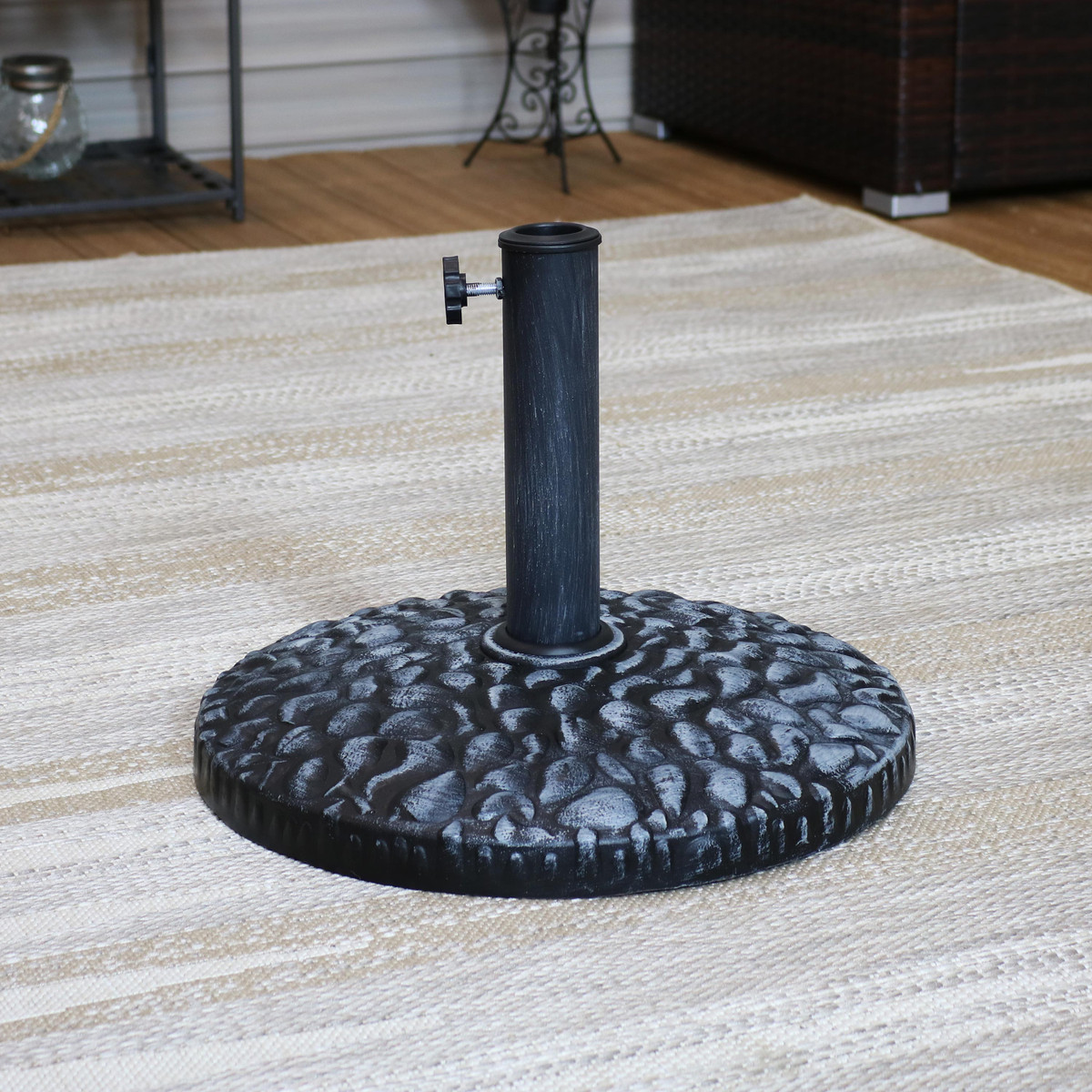 Sunnydaze Resin Patio Umbrella Base With Pebble Texture 18 Inch Diameter