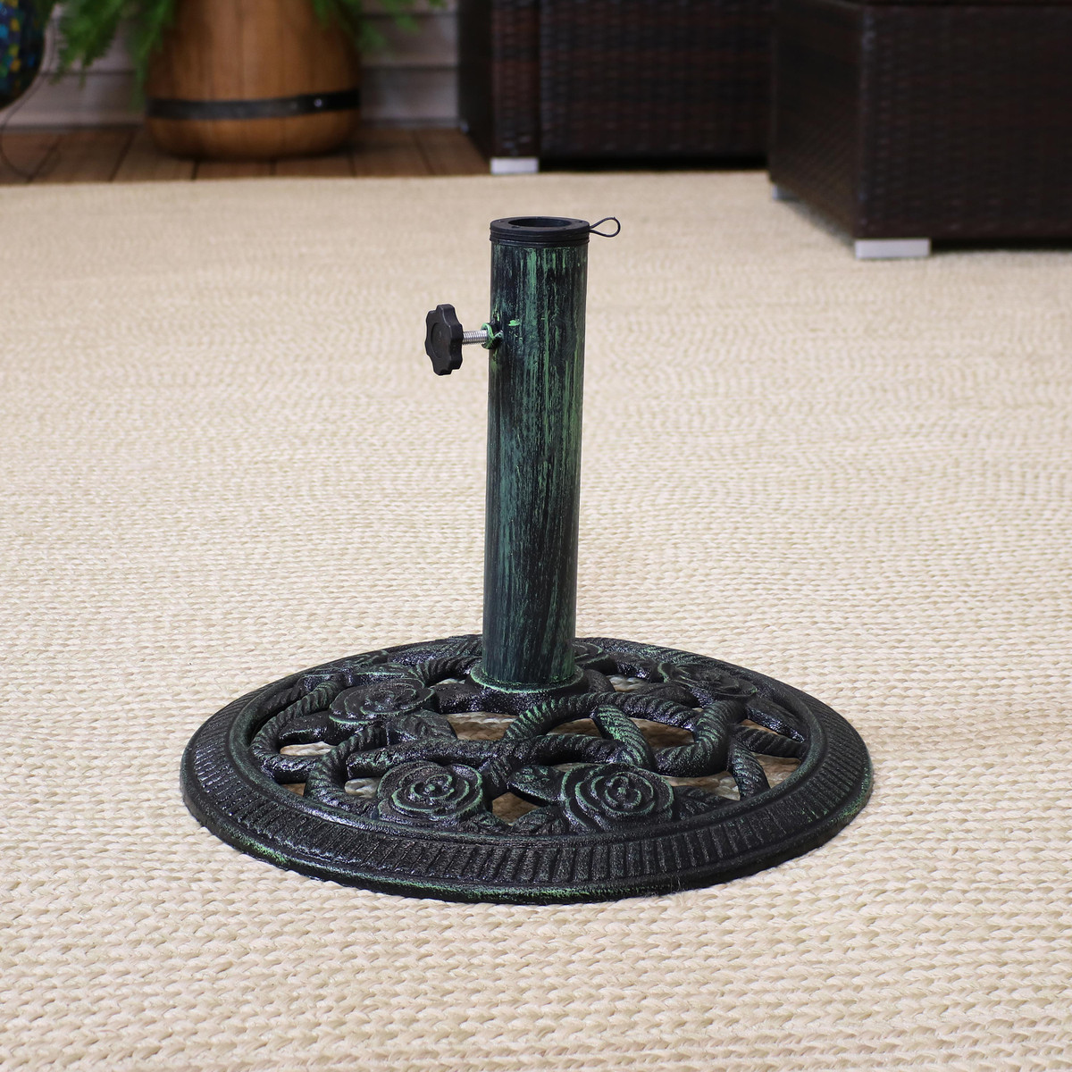 Sunnydaze Cast Iron Patio Umbrella Base With Rose Blossom Design Multiple Colors Available 15 Inch Diameter