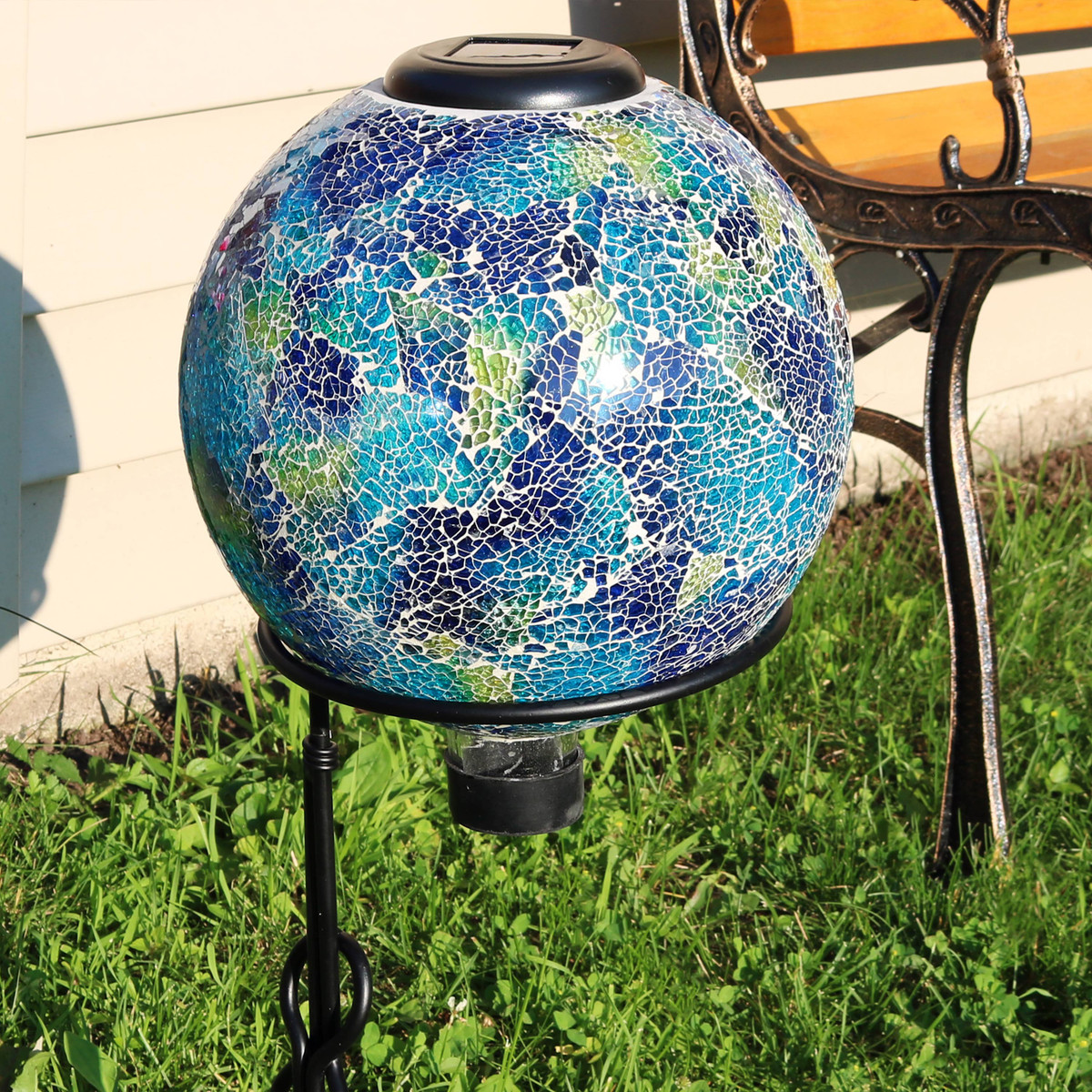 Sunnydaze Azul Terra Glass Mosaic Garden Gazing Globe With Solar