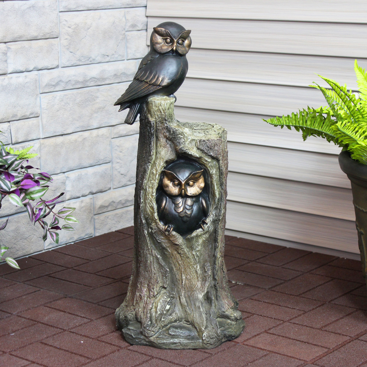 13-Inch Indoor/Outdoor Yard Art Decor Backyard and Patio Animal Sculpture Sunnydaze Watchful Owls Garden Statue Birds Lawn Ornament Horned Owl Decoration