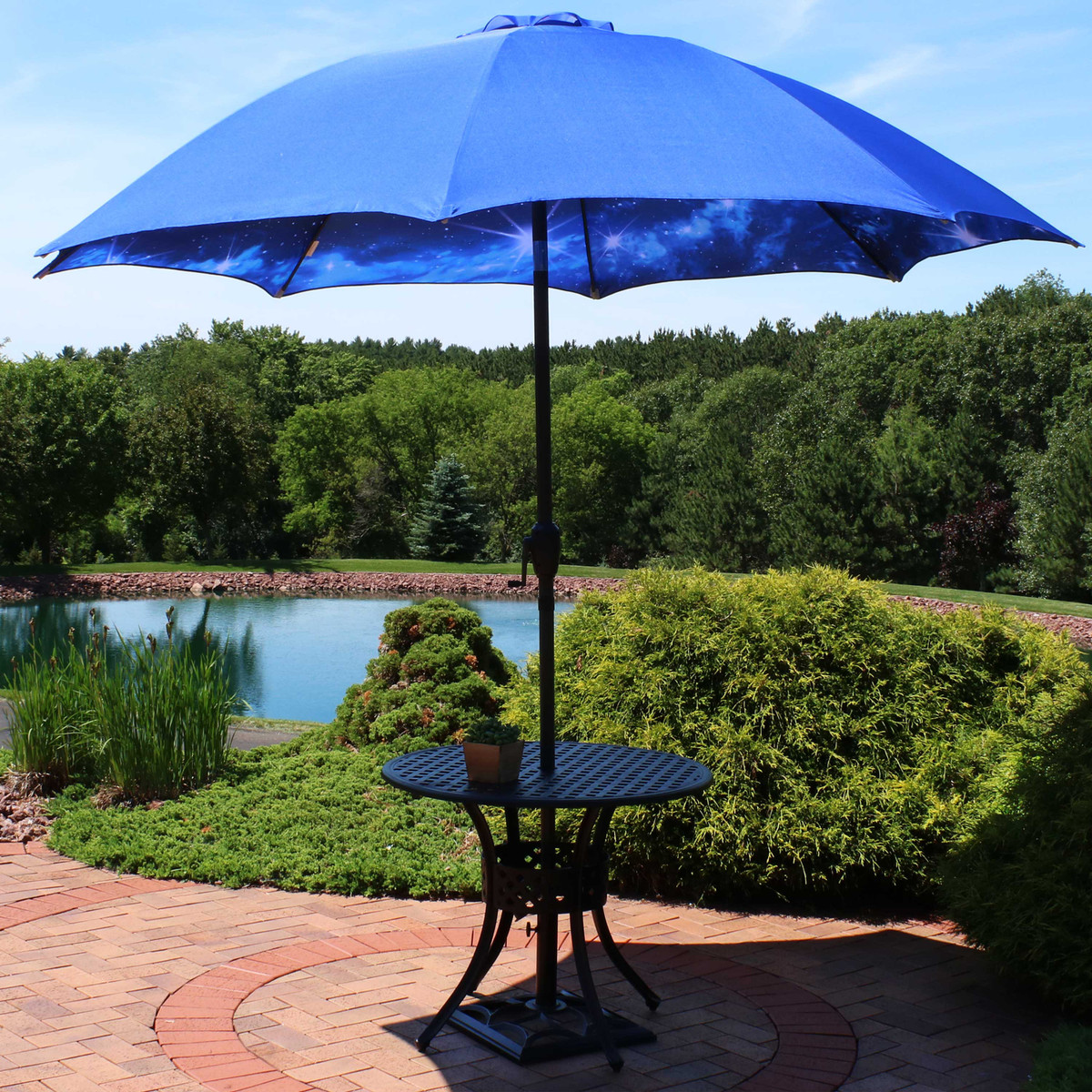 Sunnydaze 8 Foot Aluminum Patio Umbrella With Push Button And Crank Multiple Inside Out Color And Design Options