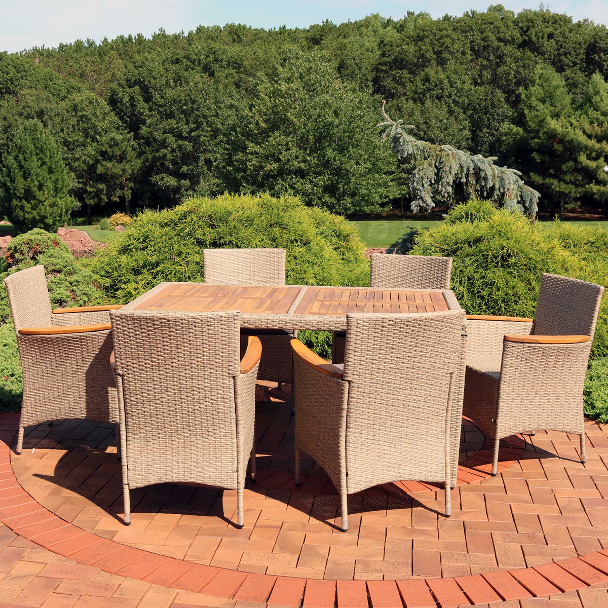 Sunnydaze Foxford 7 Piece Outdoor Patio Dining Set With Cushions