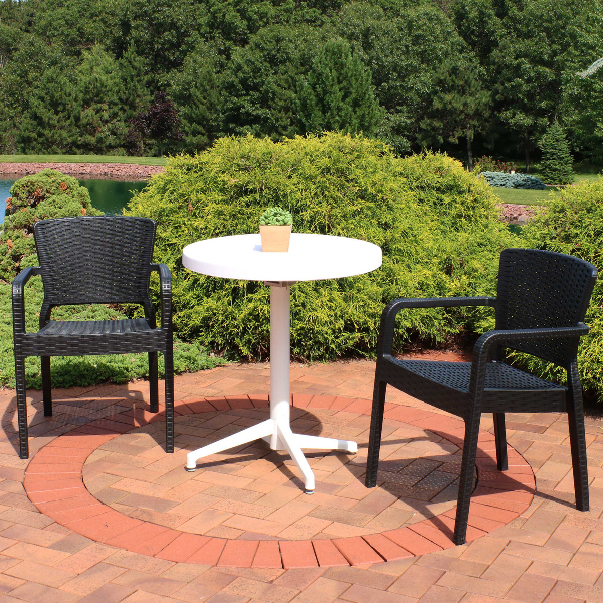 Sunnydaze All Weather Segonia 3 Piece Patio Furniture Dining Set Commercial Grade Indoor Outdoor Use Black Chairs White Table