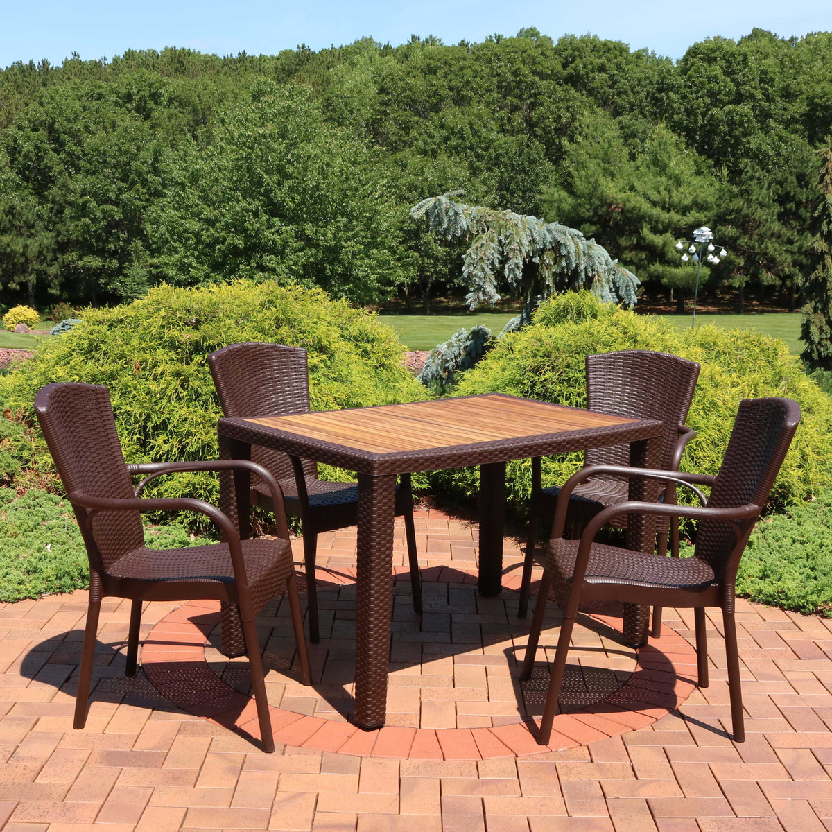 Sunnydaze All Weather Segesta 5 Piece Patio Furniture Dining Set Commercial Grade Indoor Outdoor Use Wenge
