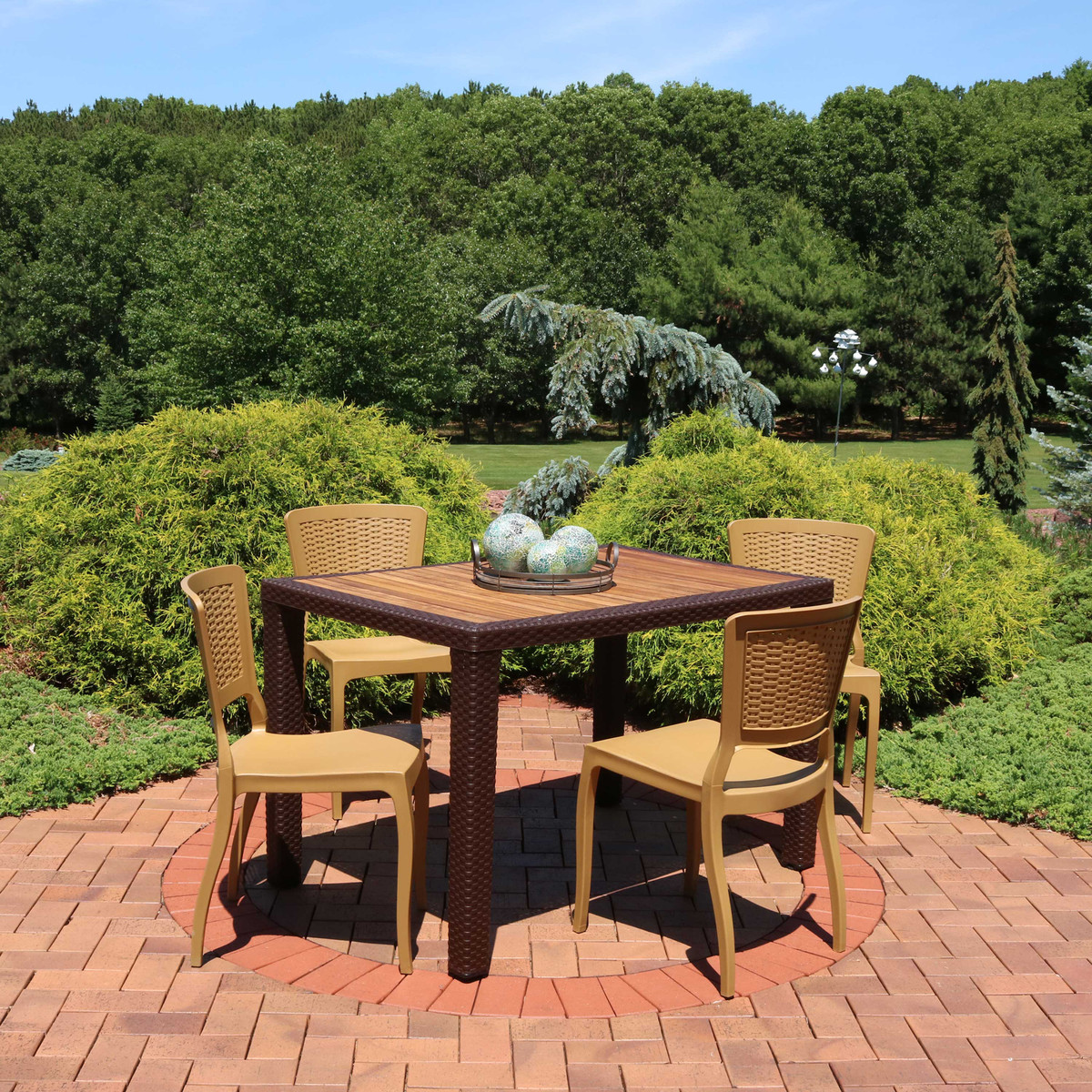 Sunnydaze All Weather Hewitt 5 Piece Patio Furniture Dining Set Commercial Grade Indoor Outdoor Use Wood Color Chairs Wenge Table