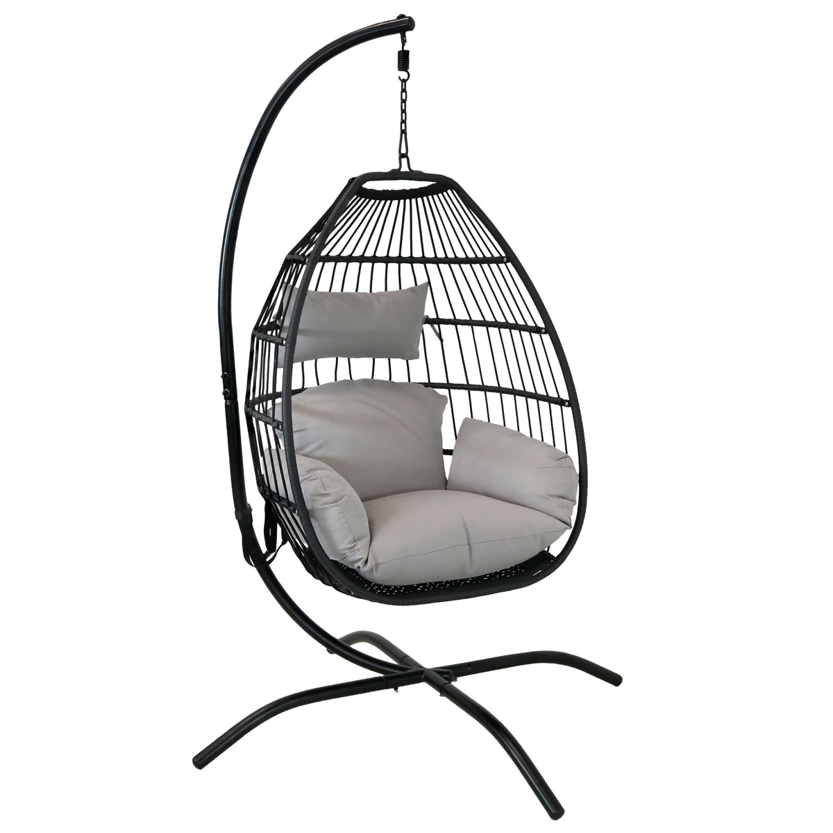 delaney steel hanging egg chair with cushions and steel