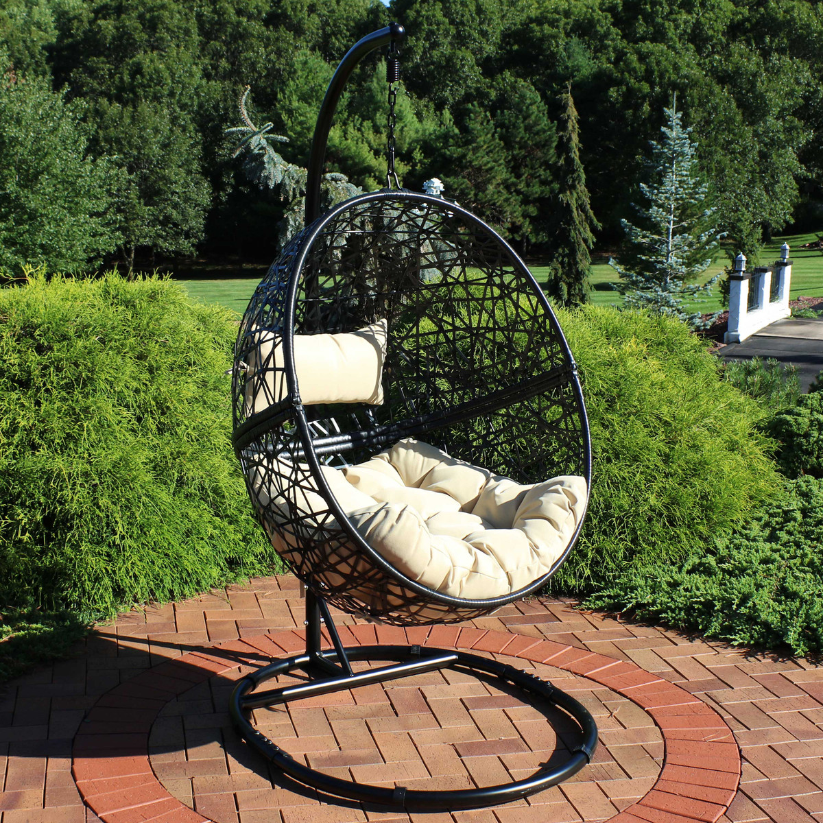 jackson hanging egg chair with steel stand and cushions 81inch