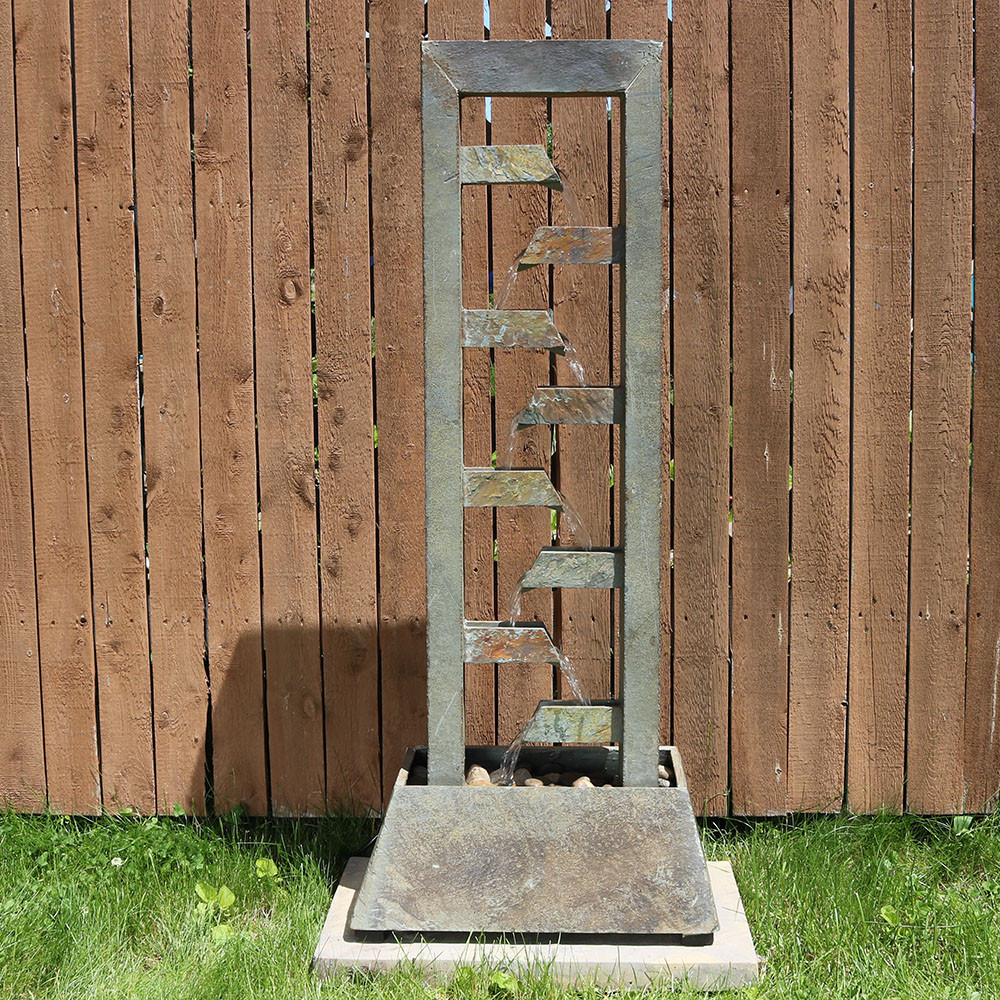 Sunnydaze Stacked Slate Freestanding Garden Fountain