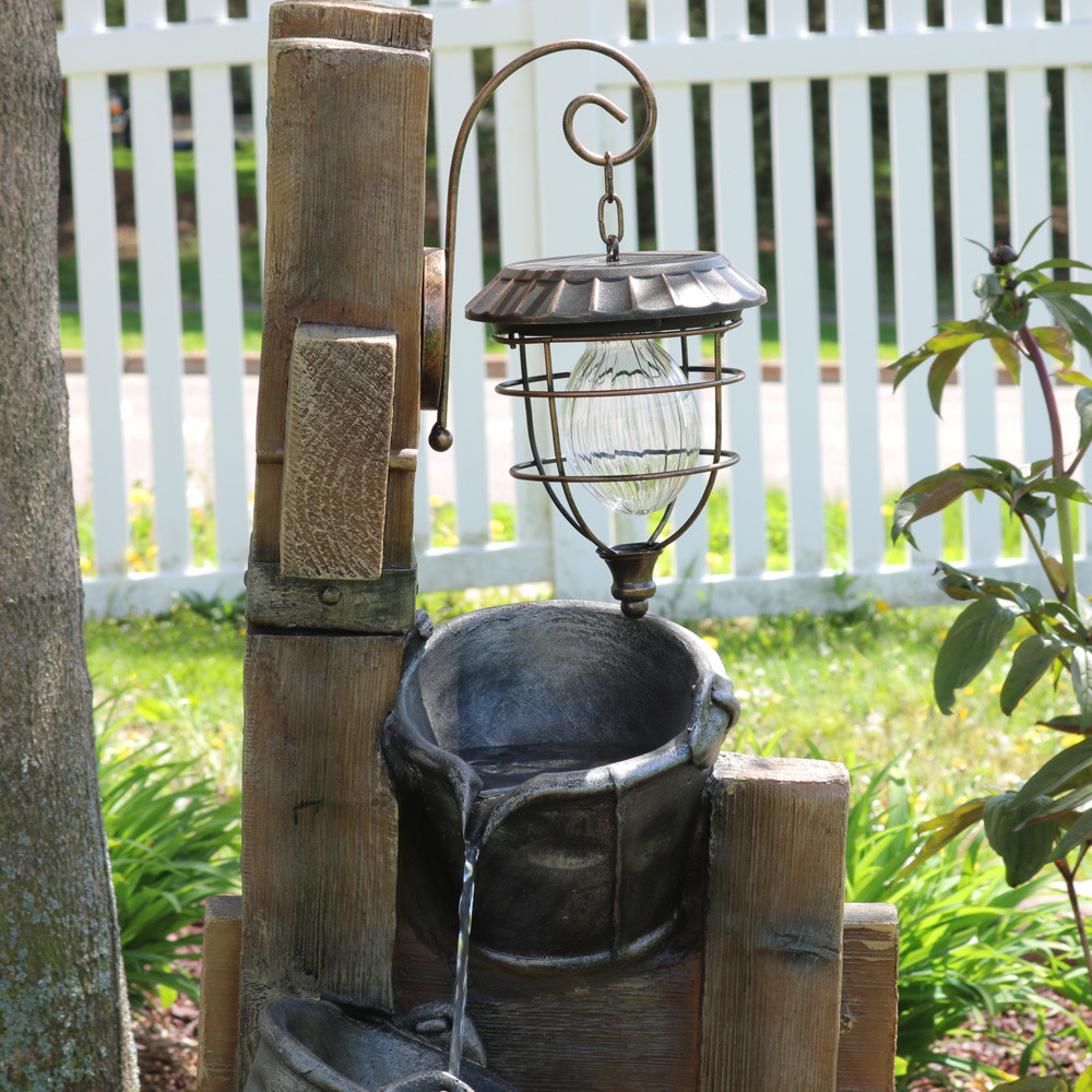 Sunnydaze Rustic Pouring Buckets Outdoor Garden Water Fountain with
