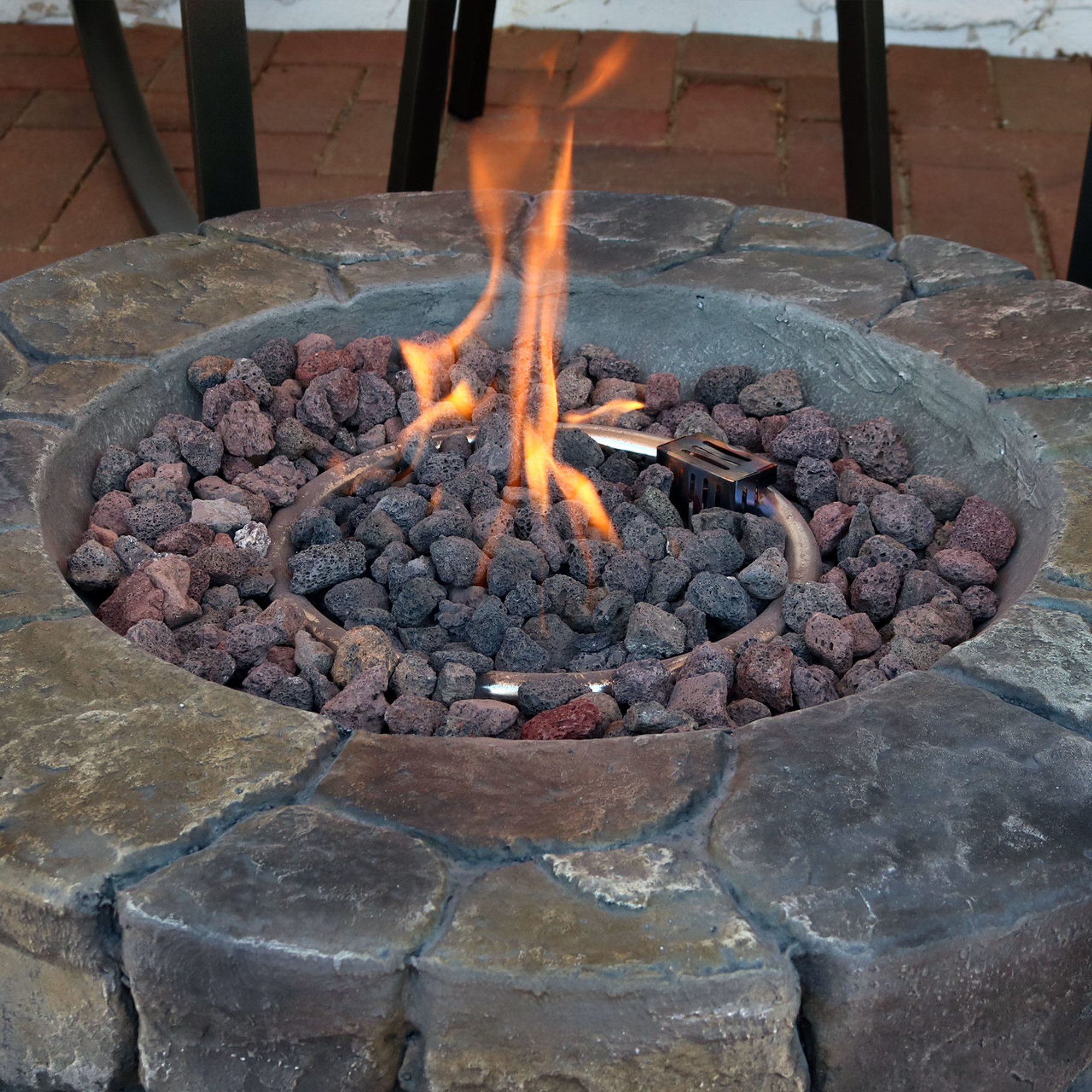 Sunnydaze Outdoor 30Inch Cast Stone Propane Gas Fire Pit with Lava Rocks